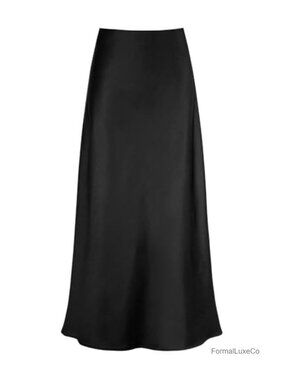 Satin High Waisted A-Line Maxi Skirt Silk Long Flowy Formal Party Skirt